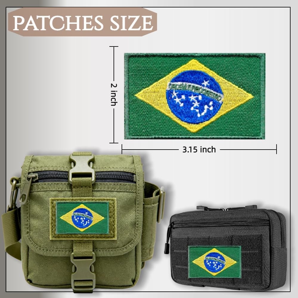 6 Pieces Brazil Flag Tactical Emblem Hook&Loop Patches for Biker,Hats,Bag,Clothes,Helmet,Vests,Backpack,Uniforms,Armband,3.15 * 2 Inches Brasil Flags Military Army Embroidered Patch