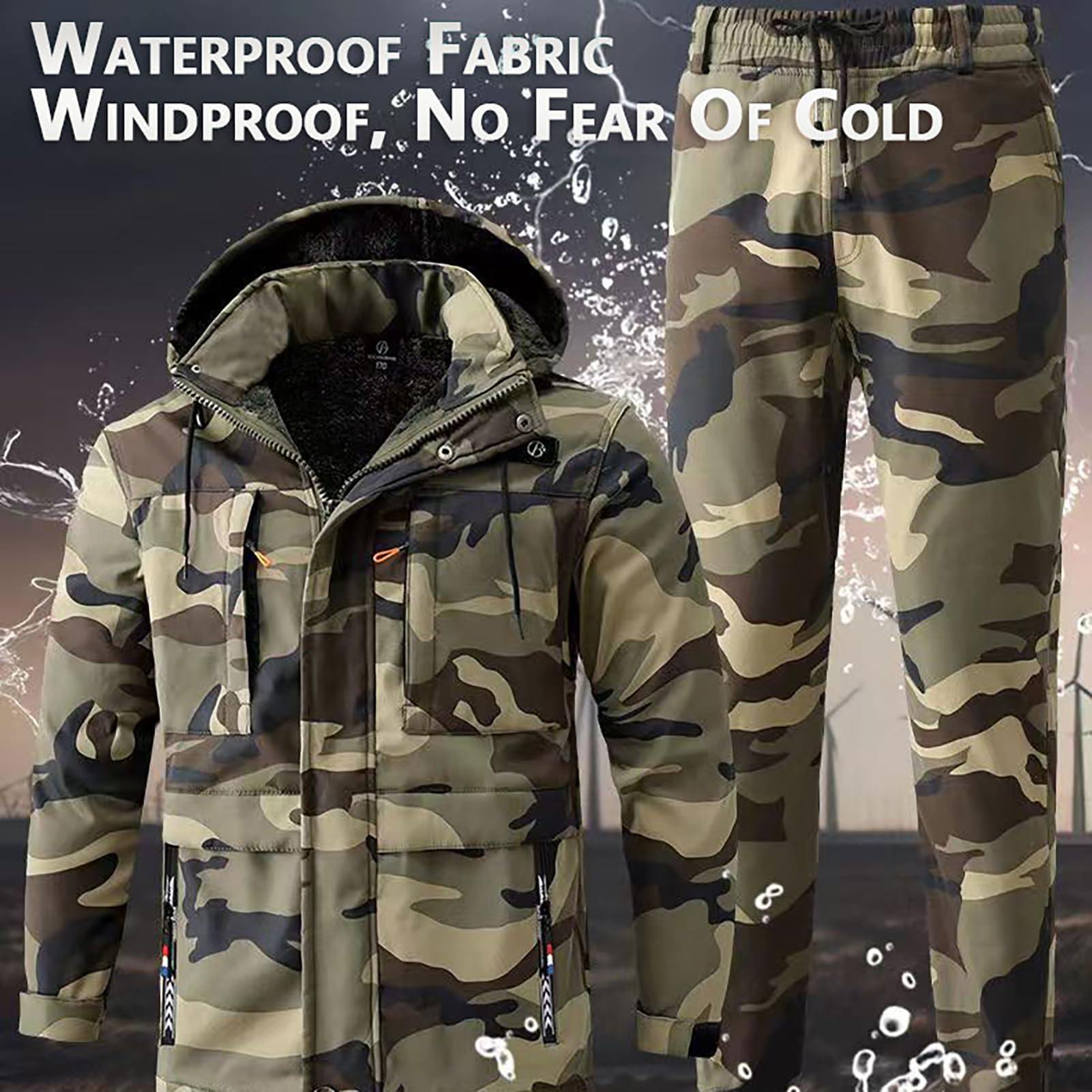 Traje De Esquí De 2 Piezas, Conjunto De Chaqueta Esquí Camuflaje Y Pantalones para Nieve, Ropa Militar, Traje Combate, Chaqueta Softshell para Hombre, para Esquiar, Pescar