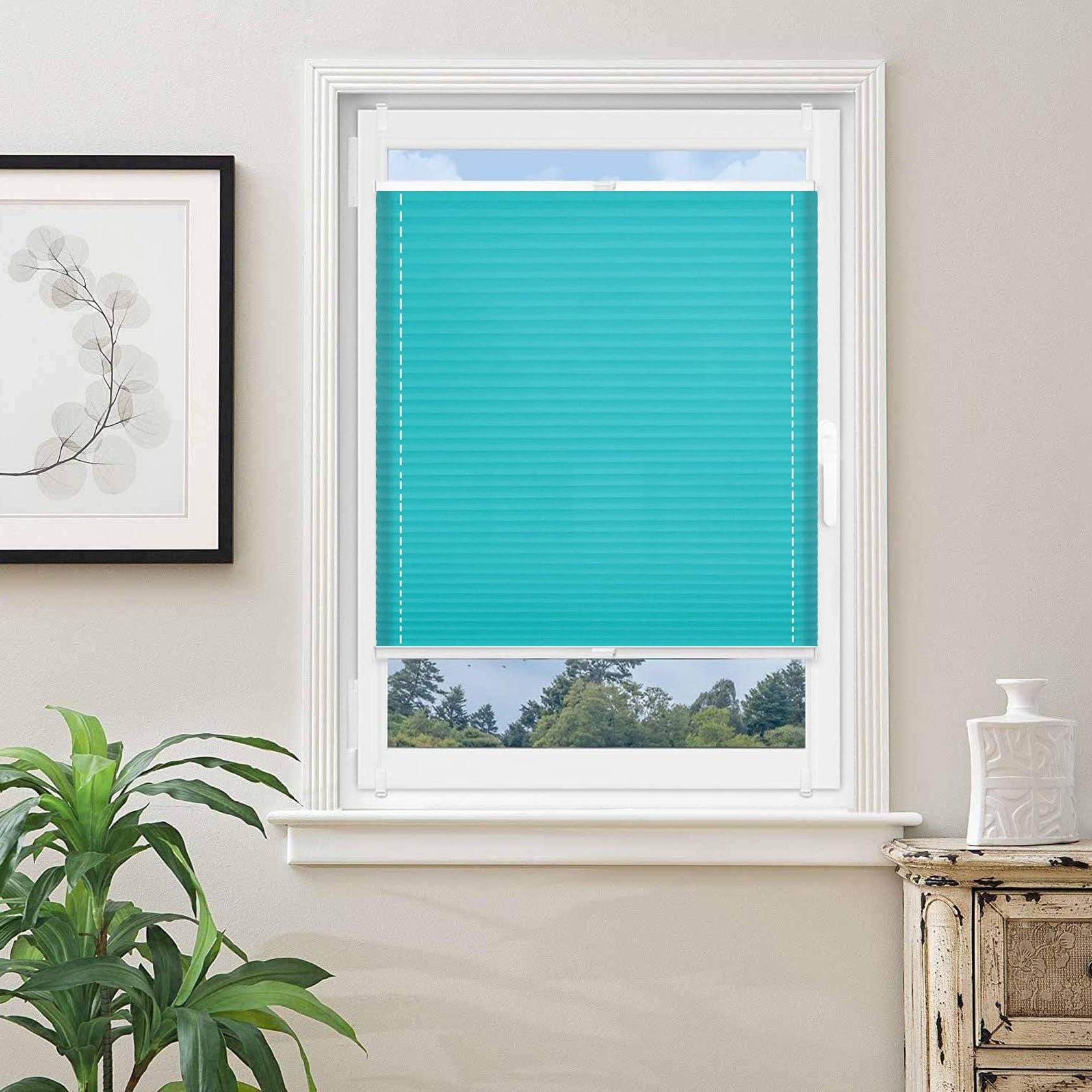 Window Blinds No Drilling 35 x 80 cm Easy Fit Self Adhesive Stick On Venetian Blinds Easy-to-Hang For Windows Doors Shades, Blue