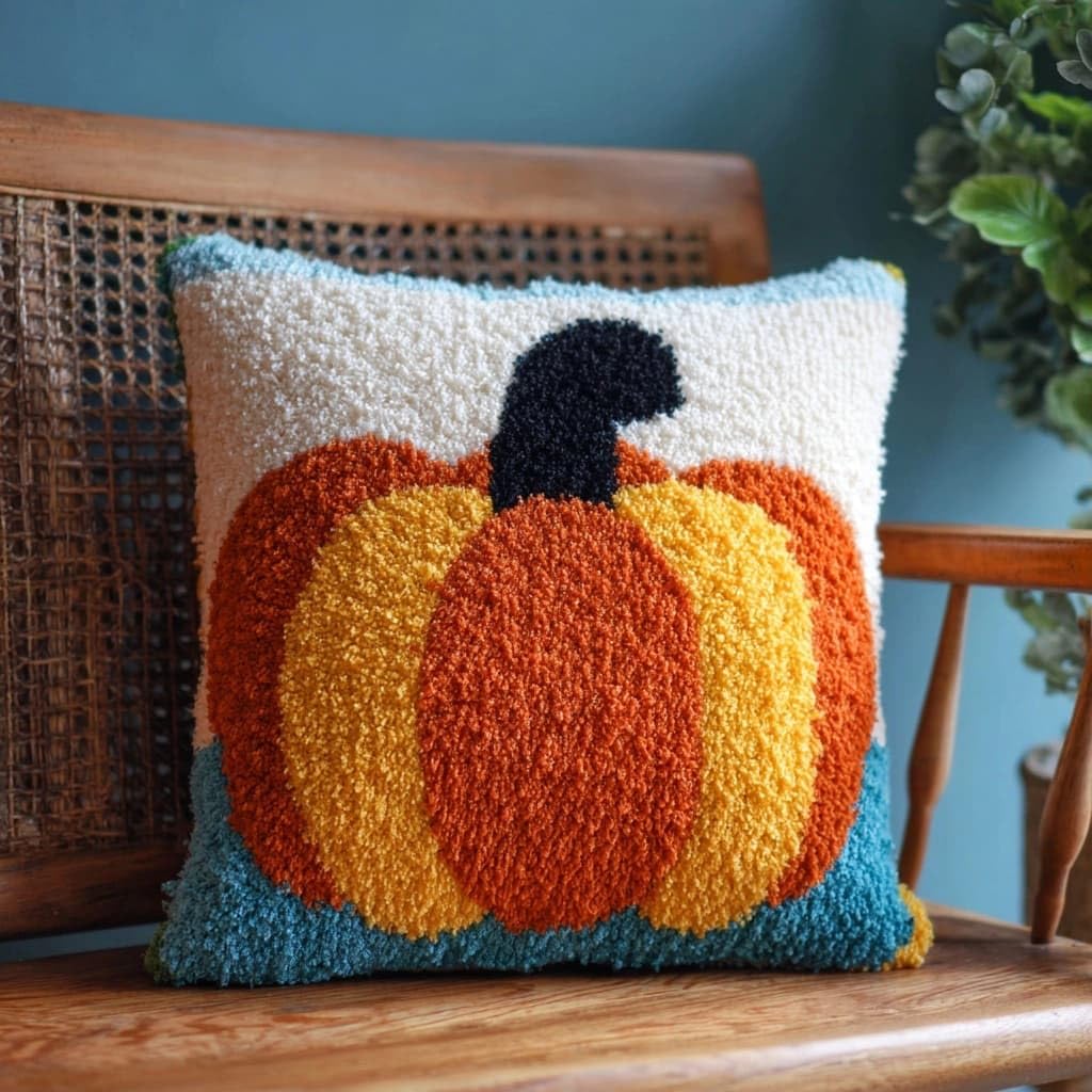 Henypt Latch Hook Cushion Kits for Beginners Pumpkin