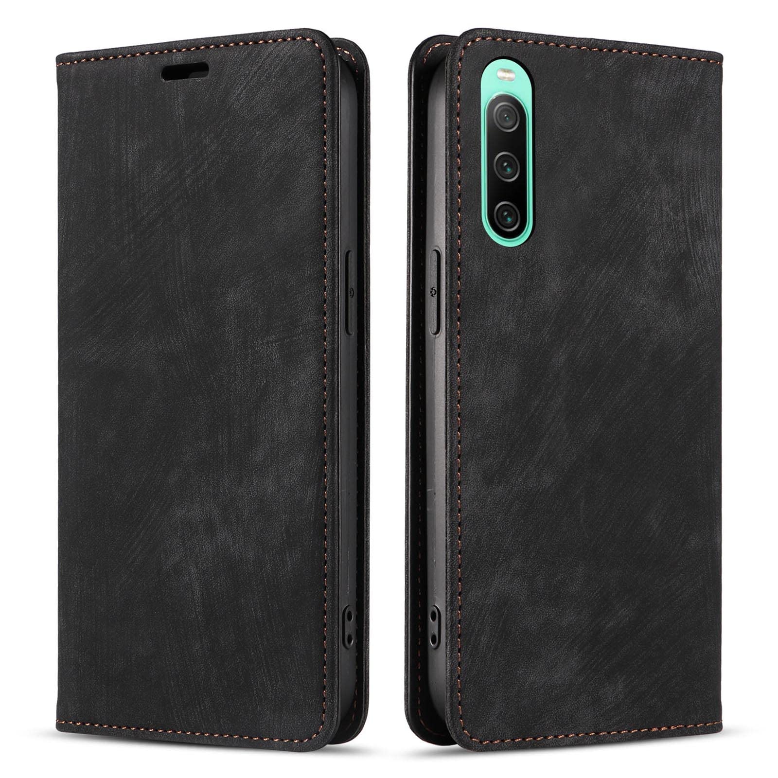 Funda para Sony Xperia 1 IV, Magnética Funda con Ranura para Tarjetas Y Soporte Plegable A Prueba De Golpes Anti-Rasguño Estuche,Negro