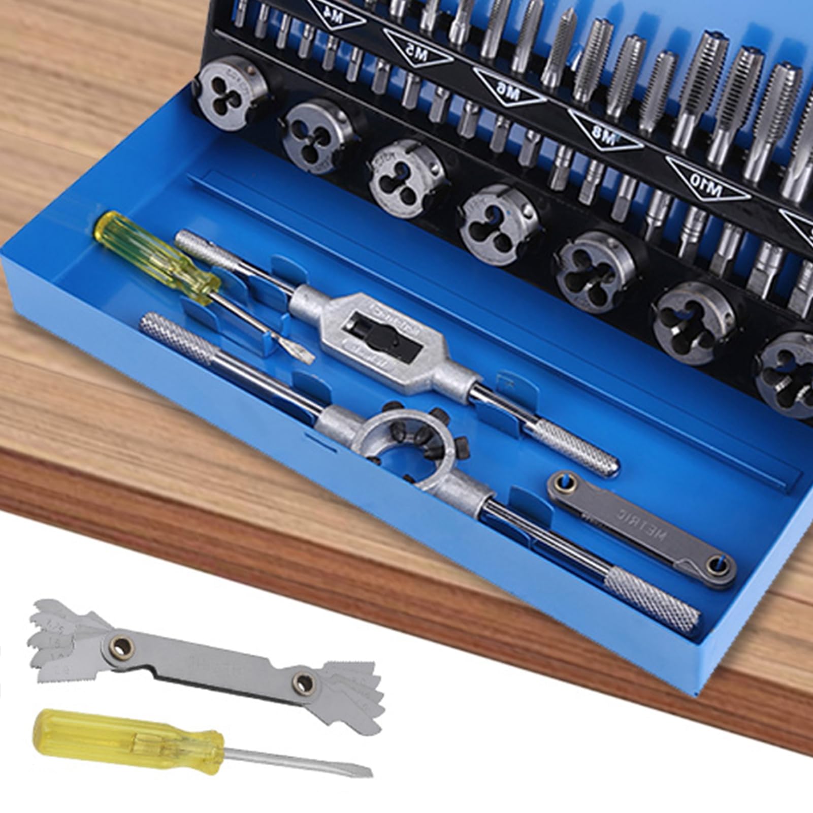 HEEPDD Juego de Machos de Roscar y Matrices, Acero de Aleación, Incluye 21 Machos de Roscar y 7 Matrices para Trabajar Metales, Ideal para Vehículos Maquinaria