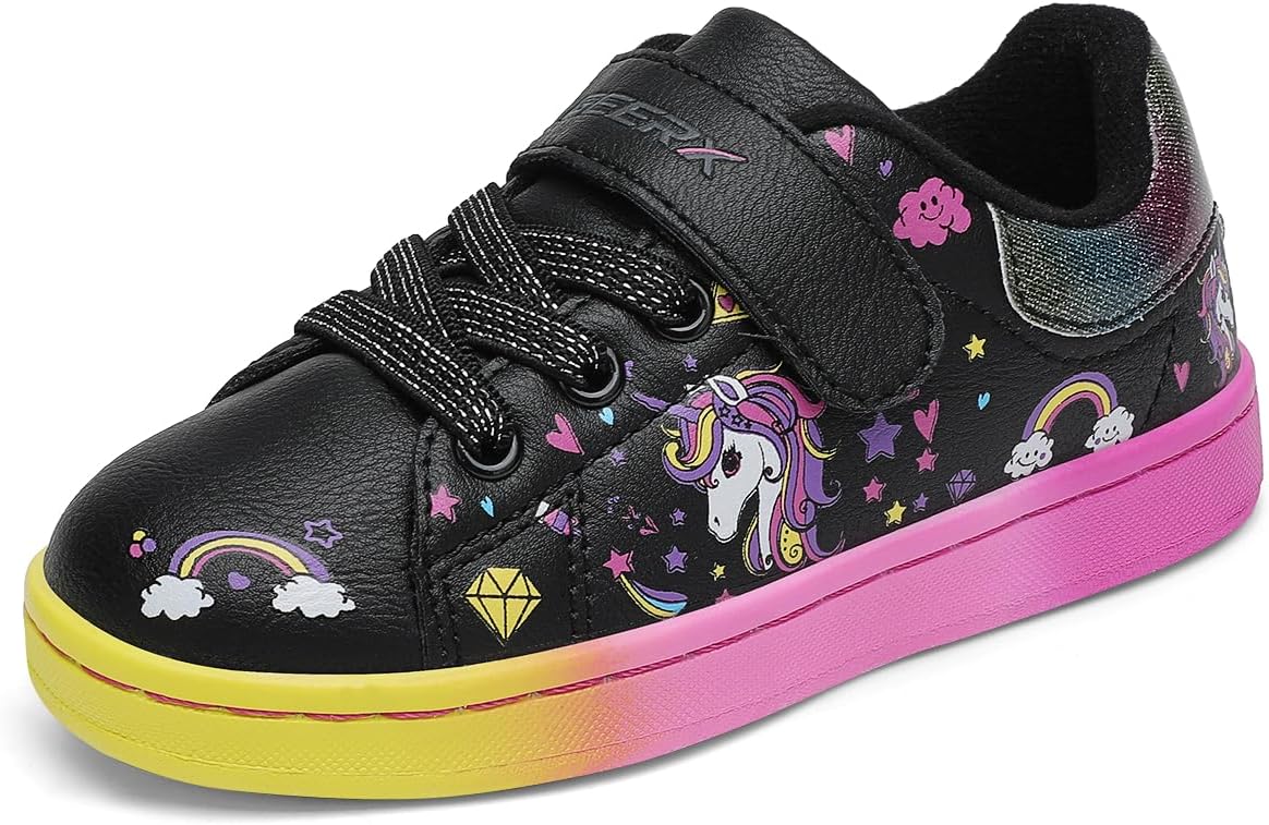GEERX Toddler Girl Shoe Lightweight Casual Adjustable Strap Cute Unicorn Sneaker Comfortable for Walking Running (Infant/Toddler/Little Kid)