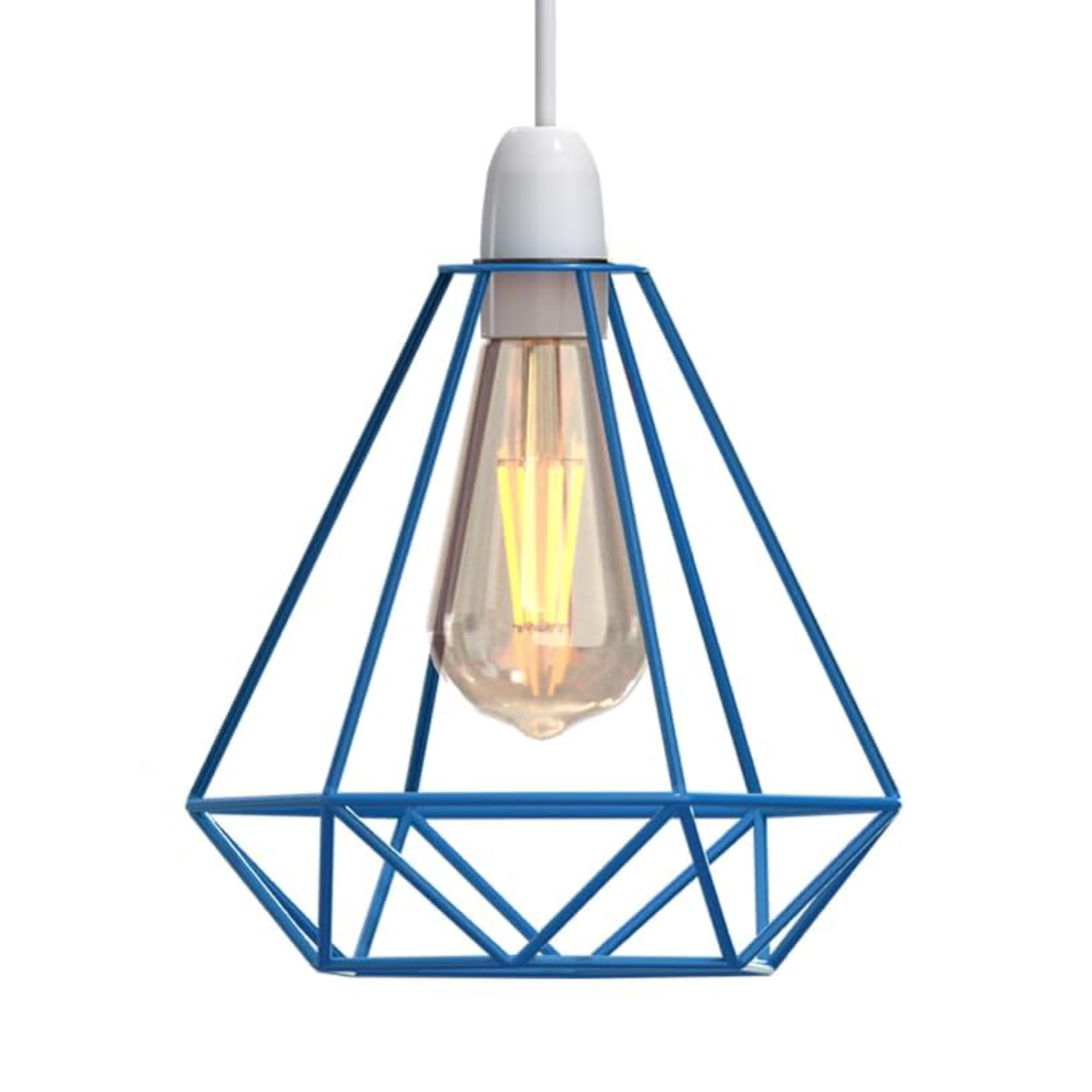 Modern Geometric Diamond Pendant Light Shade Black Metal Wire Cage Lampshade Industrial Ceiling Hanging Lamp Shade Easy Fit Light Fixture for Kitchen Living Room Dining Room
