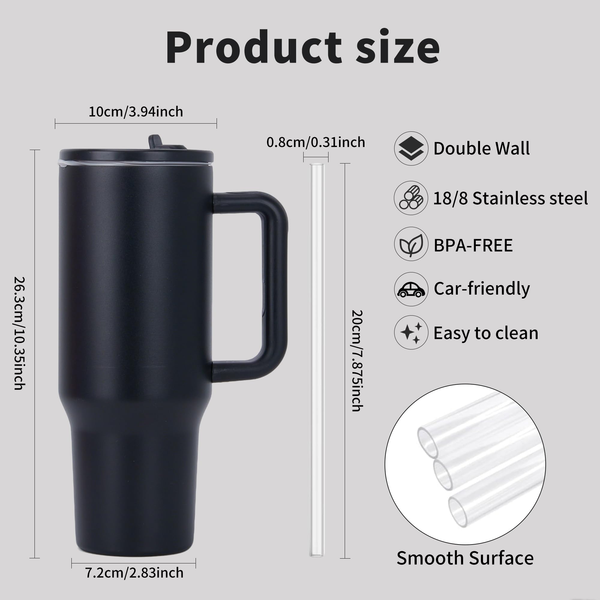 CherryKelly 40oz (1200ml) Tumbler with Handle & Flip Straw, Black, 40oz/1200ml - Image 2