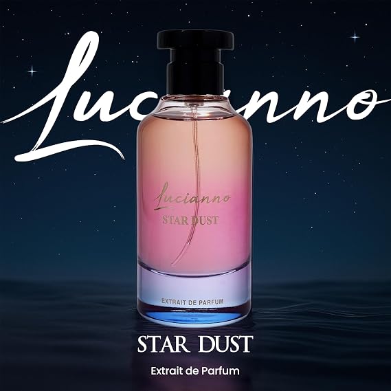 Lucianno Star Dust 100mL Extrait De Parfum للرجال والنساء ، Aromatic Fougere يفتح مع الماندرين الحار ، ينعم مع زهرة Tiare ، ينتهي في المسك وخشب الصندل ، العطر المثالي لجميع المناسبات