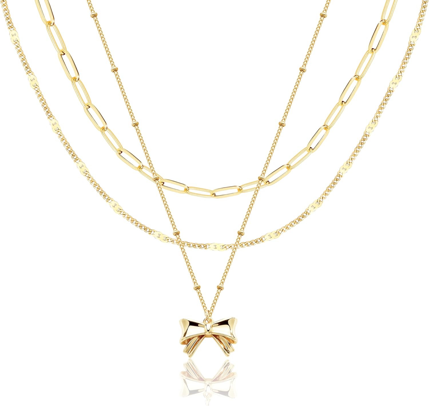 Layered Gold Necklaces for Women, Stackable Dainty 14K Gold Silver Plated Trendy Simple Heart Diamond Cross Bow Circle Pendant Paperclip Choker Dot Chain Necklace,Jewelry Set Gifts for Women