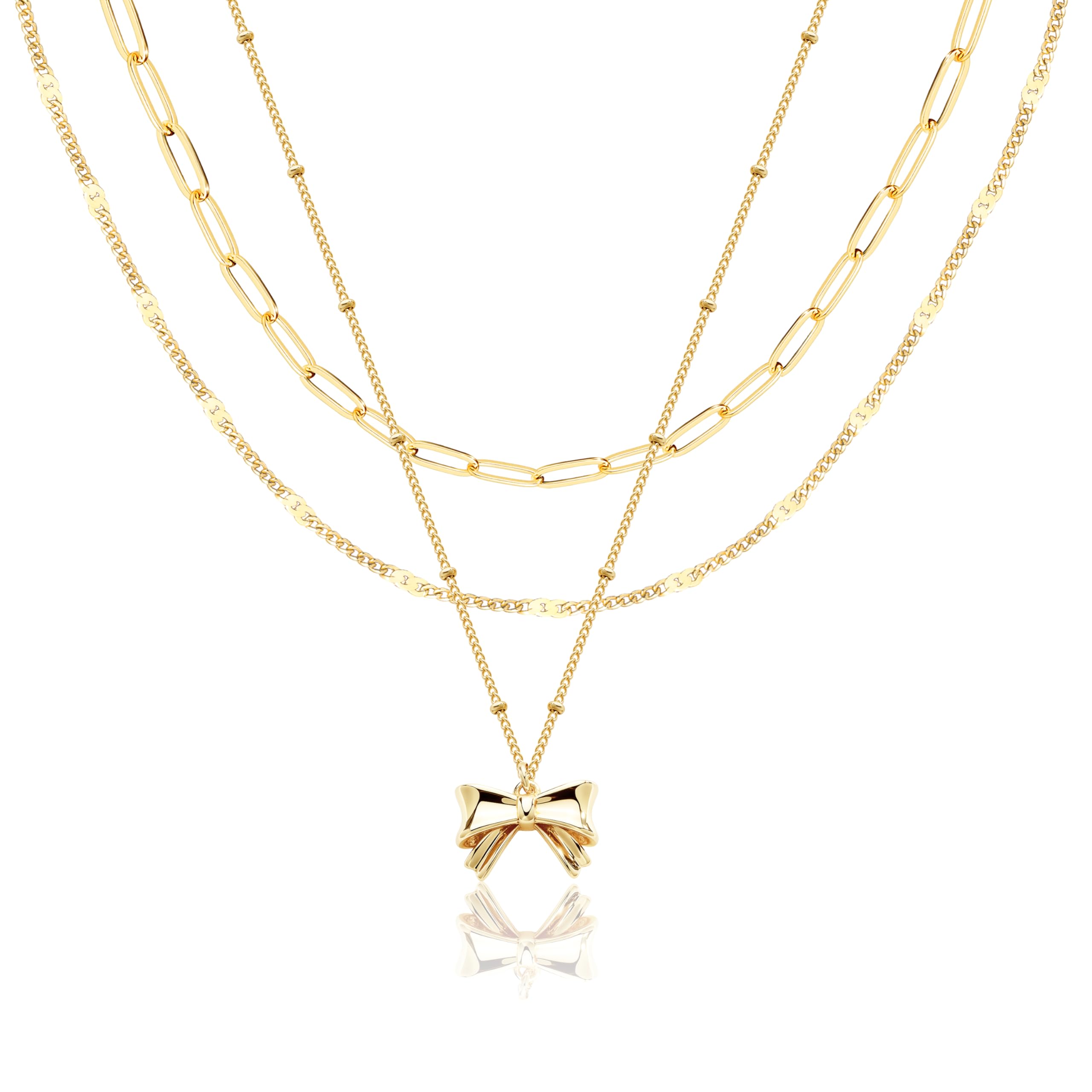 Layered Gold Necklaces for Women, Stackable Dainty 14K Gold Silver Plated Trendy Simple Heart Diamond Cross Bow Circle Pendant Paperclip Choker Dot Chain Necklace,Jewelry Set Gifts for Women