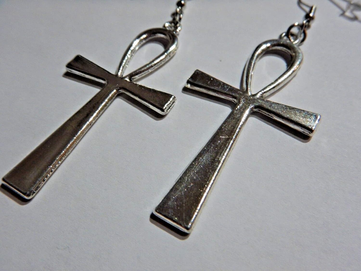 Egyptian Ankh Earrings silvertone gothic ansate cross pendants on Stainless Steel Ear Wire Hooks - Image 2