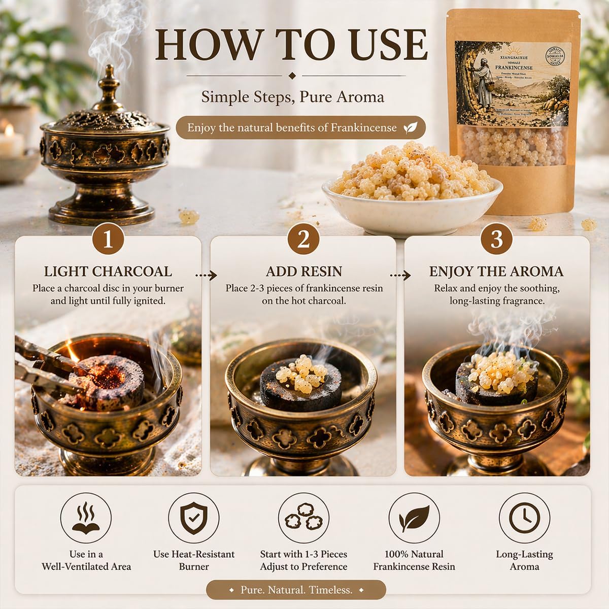 Somali Frankincense Resin Tears, Premium Natural Resin Incense for Meditation, Aromatherapy, Spiritual Rituals & Home Fragrance, Pure Frankincense Resin (30g / 130g Options (30)
