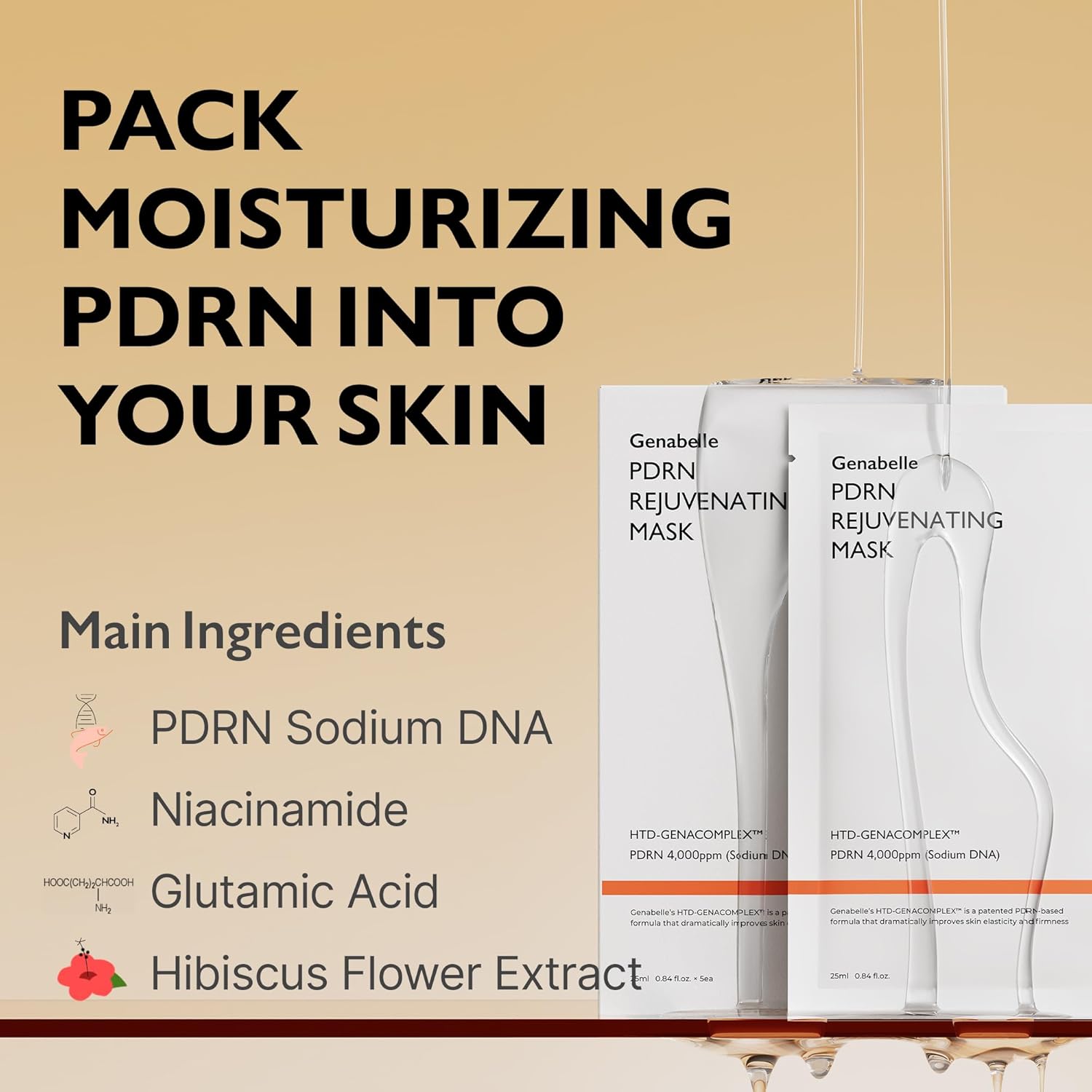 Genabelle PDRN Rejuvenating Mask Sheet - Lightweight Glass Skin & Toning Mask Sheet with PDRN, Niacinamide, Hyaluronic Acid, To Deeply Hydrate, Cool, and Visibly Plump the Skin, 0.84 fl oz* 5ea - Image 3