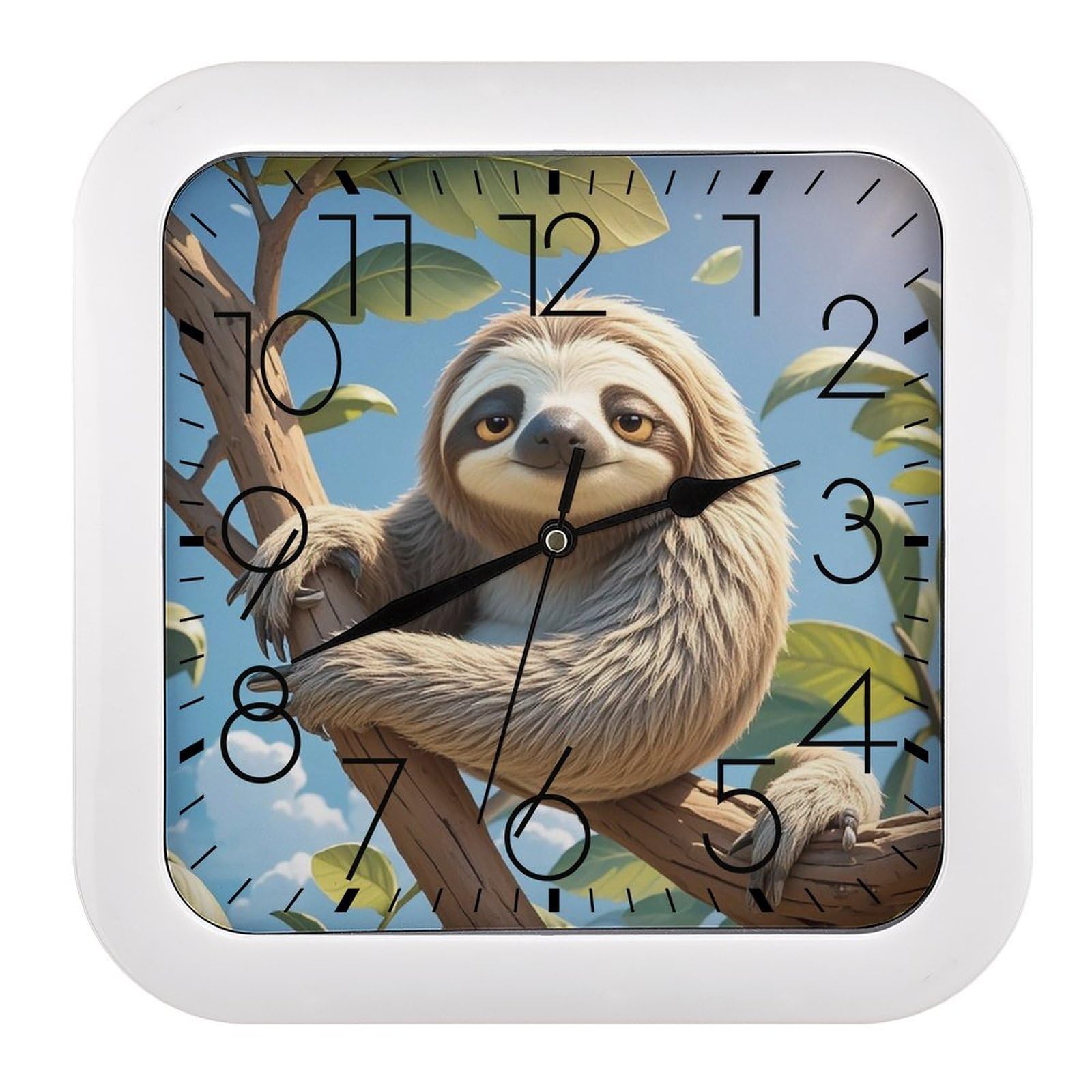 LZQPOEAS Cartoon Sloth Wall Clock Fashionable Versatile Silent Wall Clock Simple Elegant Non Ticking Analog Clocks Easy to Install Square Modern Clocks for Home Decoration