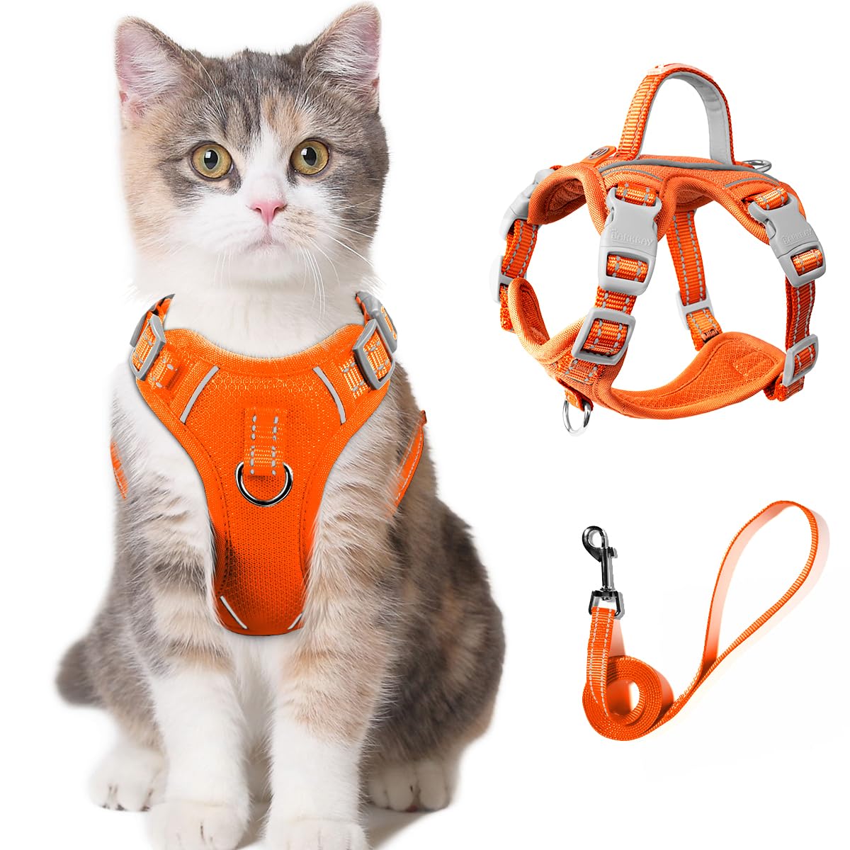 Cat Harness and Leash Set for Walking Escape Proof for Small Large cat Kitten Harness with ID tag Pocket (Orange,XS)
