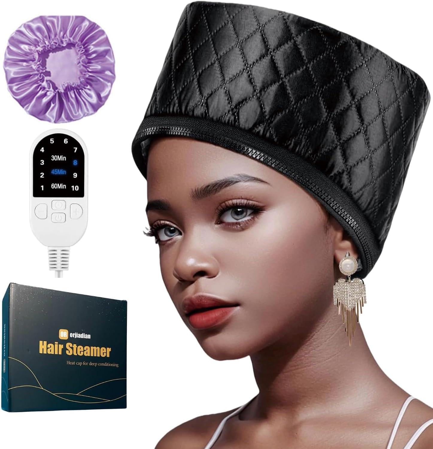 Heat Cap for Deep Conditioning, Thermal Steam Cap for Hair Treatment, Hair Steamer for Black Natural Hair, 10-Level Quick Heating Caps for Home Use.