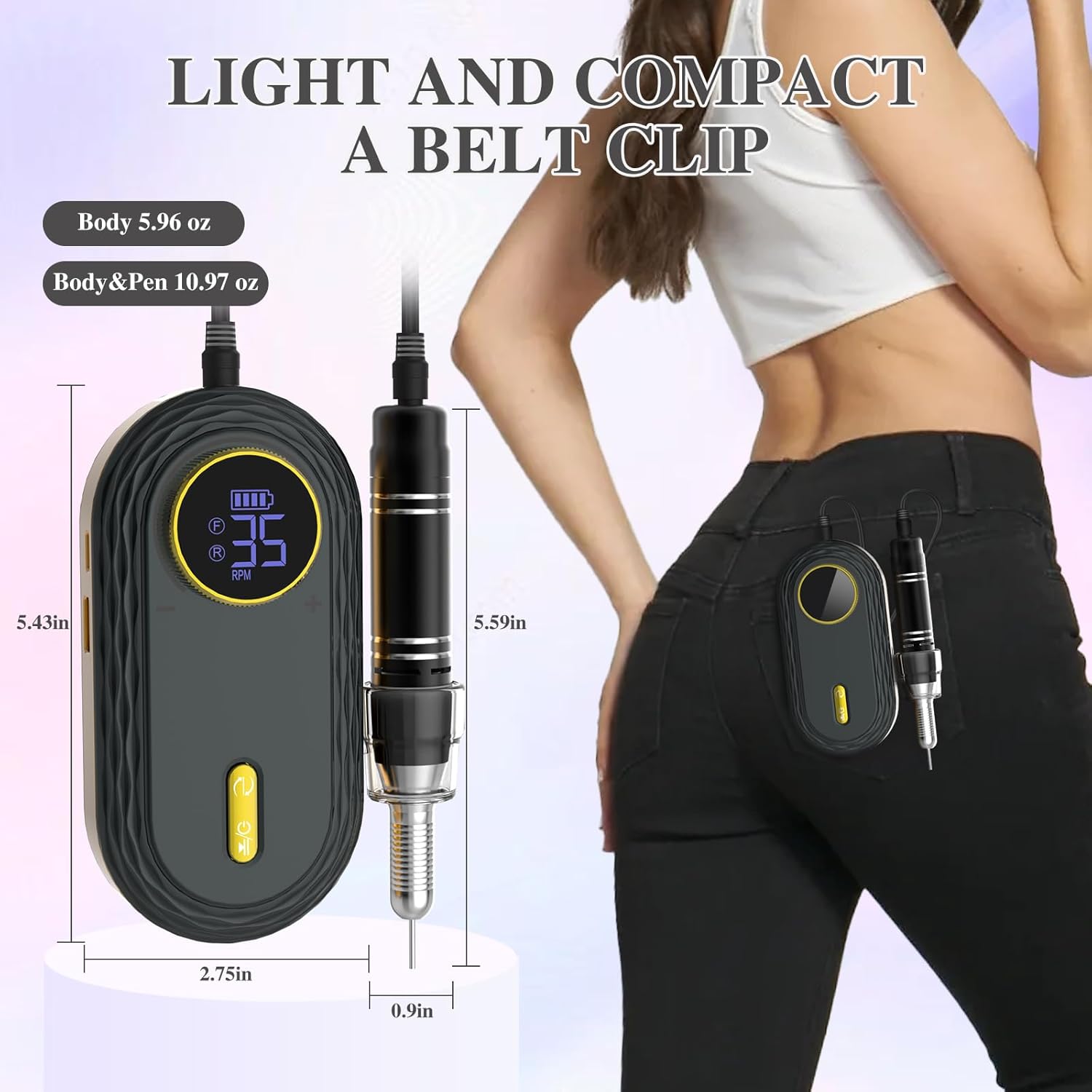 Taladro de uñas eléctrico inalámbrico  Juego de lima de uñas recargable portátil de 35000 RPM, taladro de uñas profesional con 6 brocas de uñas y
