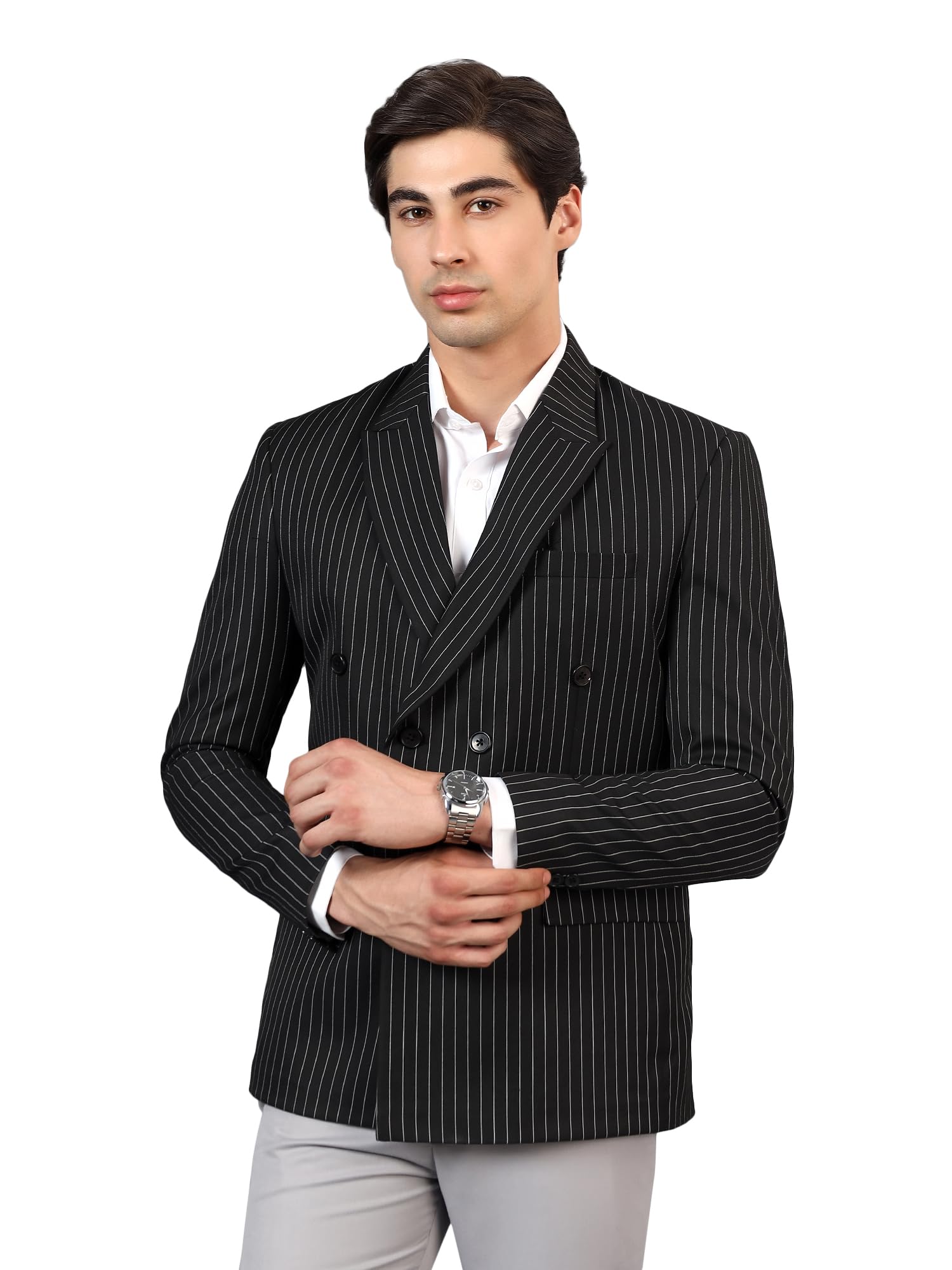 rb rajniti blazer Men's Pinstripe Double-Breasted Blazer, Slim Fit, Notch Lapel, Formal-picture-27