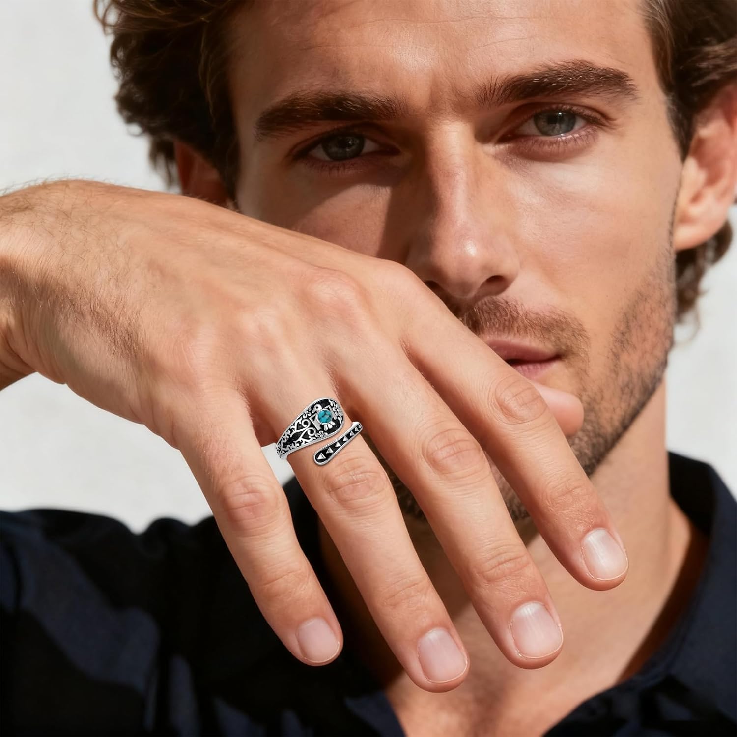 Midir&Etain Turquoise Adjustable Rings 925 Sterling Silver Country American Indian Spoon Ring Southwest Western Jewelry Gifts for Women Cowgirl