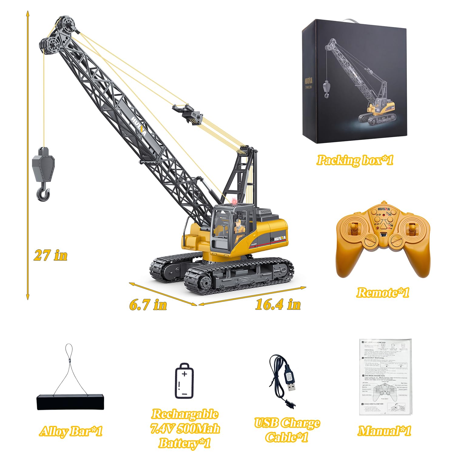 Grúa de torre de control remoto, grúa fundida, dragline, escala 1:14, 2.4 GHz, control remoto, modelo de elevación, camión, oruga, cargador, excavadora, excavadora, excavadora, juguete de