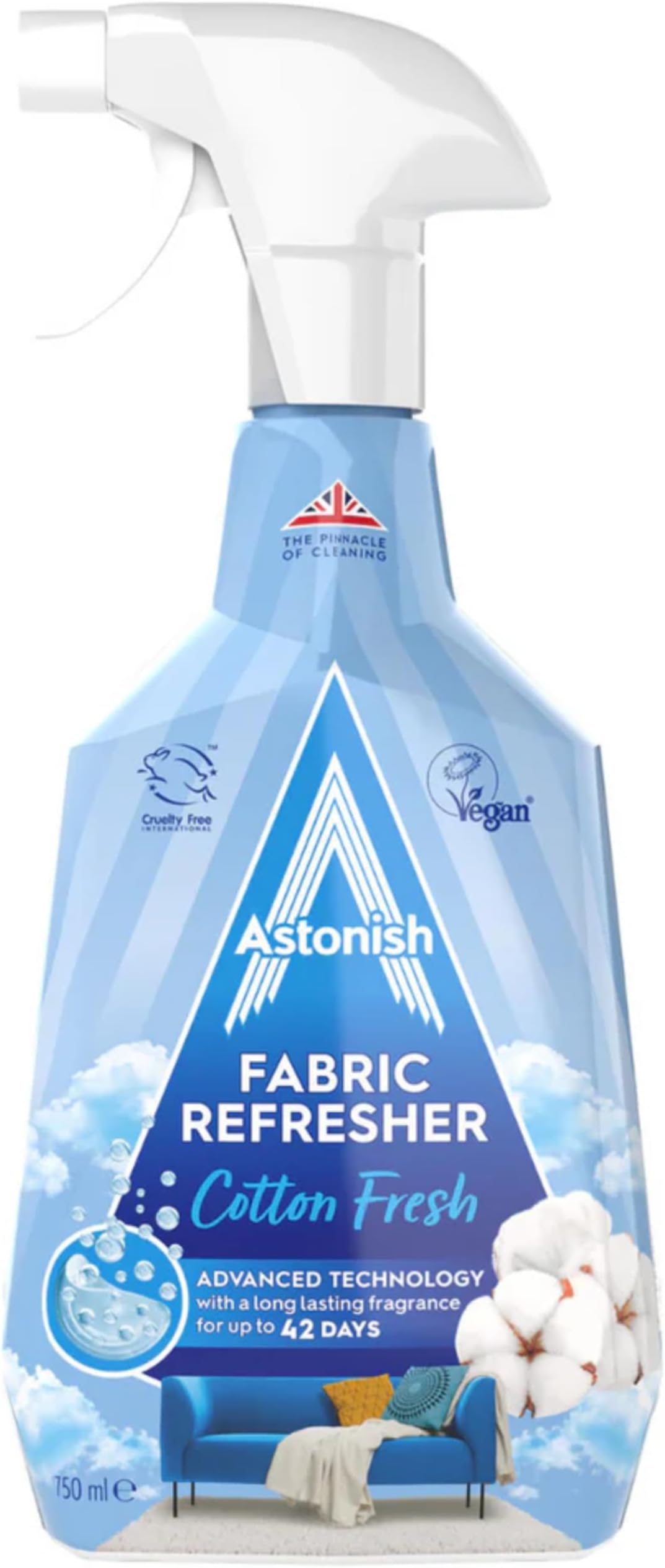 Astonish Fabric Refresher Spray for Freshening Clothes, Curtains, Carpets and Fabrics, Cotton Fresh Scent, 750ml, Blue