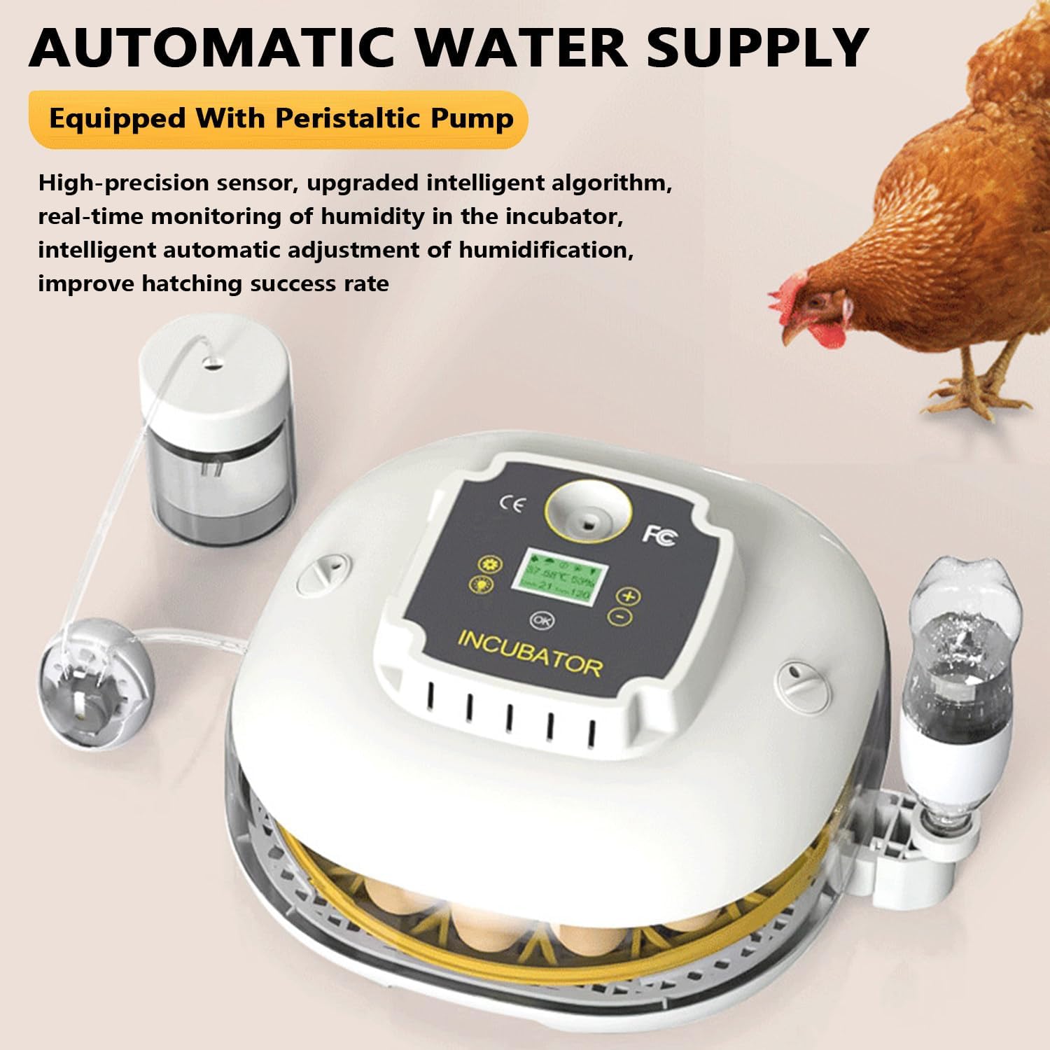Automatic Egg Incubator with Humidity Control, LCD Display & Egg Candling, Dual Power Supply, Perfect for Farms & Homes, Efficient Egg Hatching Machine