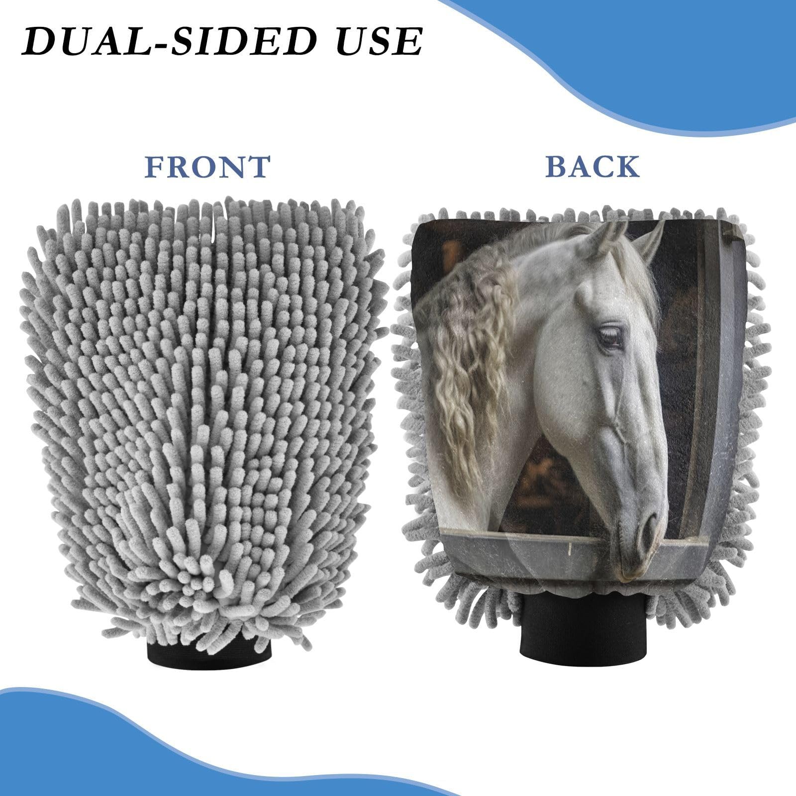 Flradish 2 Pack Melancholy White Car Wash Mitt Chenille Microfiber Lint-Free Scratch Free Ultra-Soft Absorbent Car Wash Mitt 11.8x8.07 Inch