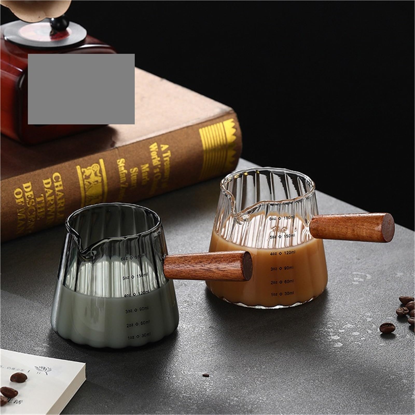 Taza de extracción de café con mango de madera, taza medidora de Espresso, jarra de leche, 180ml, 2 uds. Para café(Clear)
