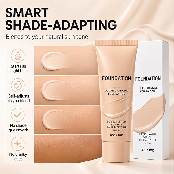 Intelligent Colour Changing Foundation for Mature Skin - 30ml Skin Tone Self Adjusting Colour Change Foundation, Lightweight Buildable Colour Corrector with Hydrating Dewy Finish for Women