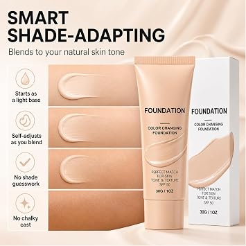 Intelligent Colour Changing Foundation for Mature Skin - 30ml Skin Tone Self Adjusting Colour Change Foundation, Lightweight Buildable Colour Corrector with Hydrating Dewy Finish for Women