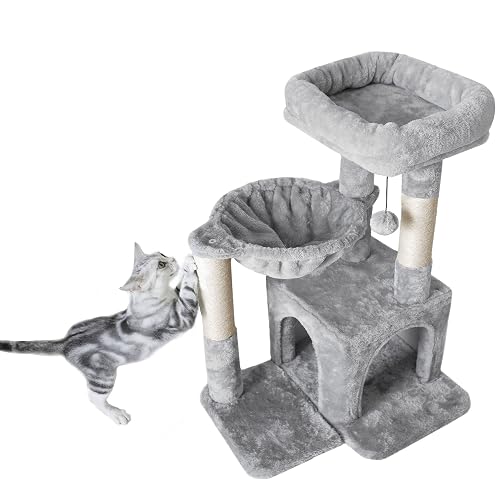 Pesofer Cat Tree, Small Cat Tower with Sisal Scratching Post and Hammock Light Gray - Light Gray