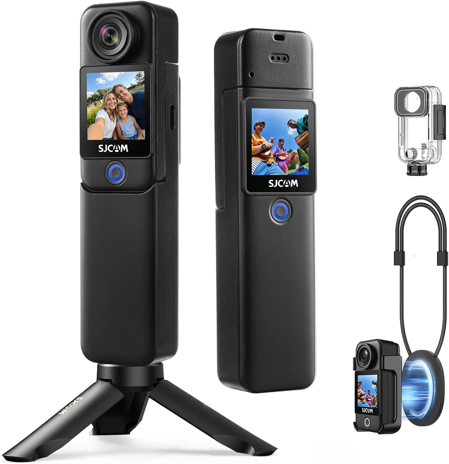 SJCAM C300 Creator Combo,4K Pocket Action Camera,Creators YouTube Streaming Vlogging Camera, 7H Travel Camera,6-Axis Stabilization,Dual-Touch Screen,Waterproof,Handheld and Magnetic Werable, Black