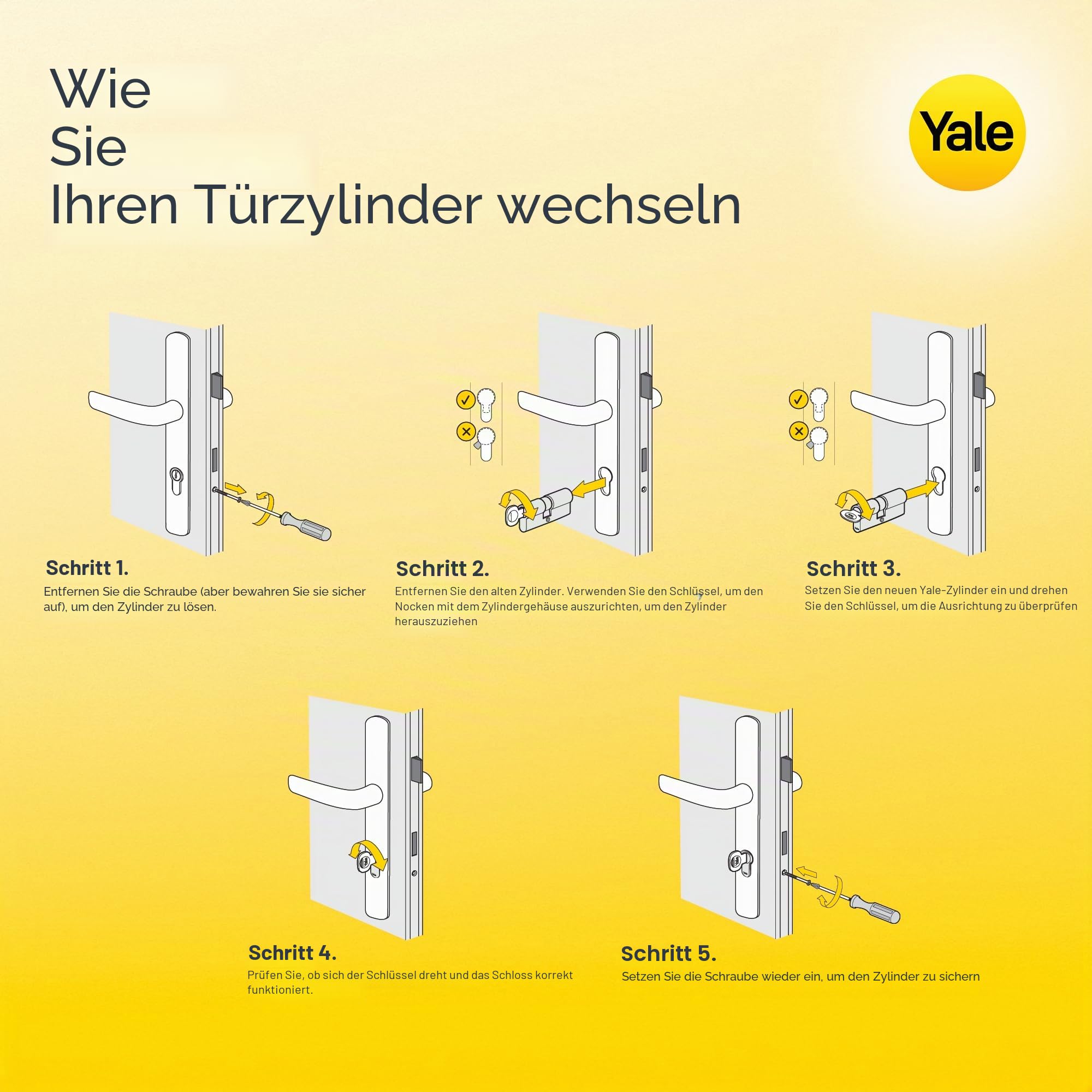 Yale 2100 Serie Europrofil-Knaufzylinder 30/35K mm Poliertes Chrom: Hochsicherheitszylinder mit Not- und Gefahrenfunktion, patentierte Wendeschlüssel, inkl. 5 Schlüssel & Sicherheitskarte