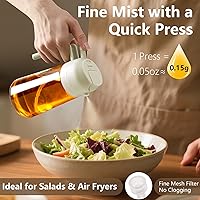 Vista 3 de Dispensador de aceite de 16 oz/470 ml y pulverizador de aceite, vertedor de aceite de oliva de vidrio para cocina, freidora de aire, cocinado, Blanco