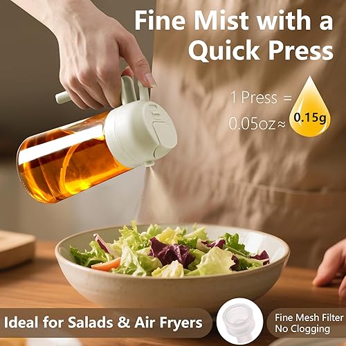 Miniatura 3 de Dispensador de aceite y rociador de aceite, vertedor de aceite de oliva de vidrio para cocina, freidora de aire, cocina, ensalada, barbacoa (blanco)