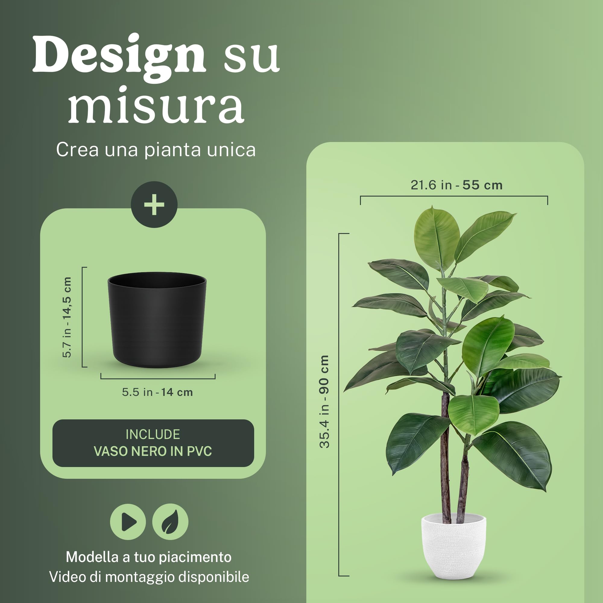 Maia Shop | Ficus Artificiale | Ficus Elastica | Piante finte | Misure: 90 x 55 cm | Piante Finte da Interno | Piante Artificiali | Piante Finte Decorative | Decorazioni casa
