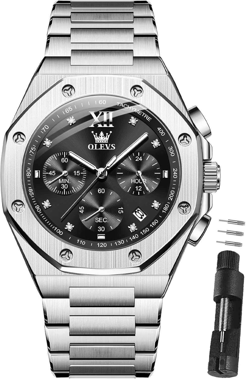 OLEVS Watches for Men Dress Stainless Steel Big face Waterproof Luxury Men’s Wrist Watch with Date Casual Blue/Black/Gold/Silver Reloj para Hombre