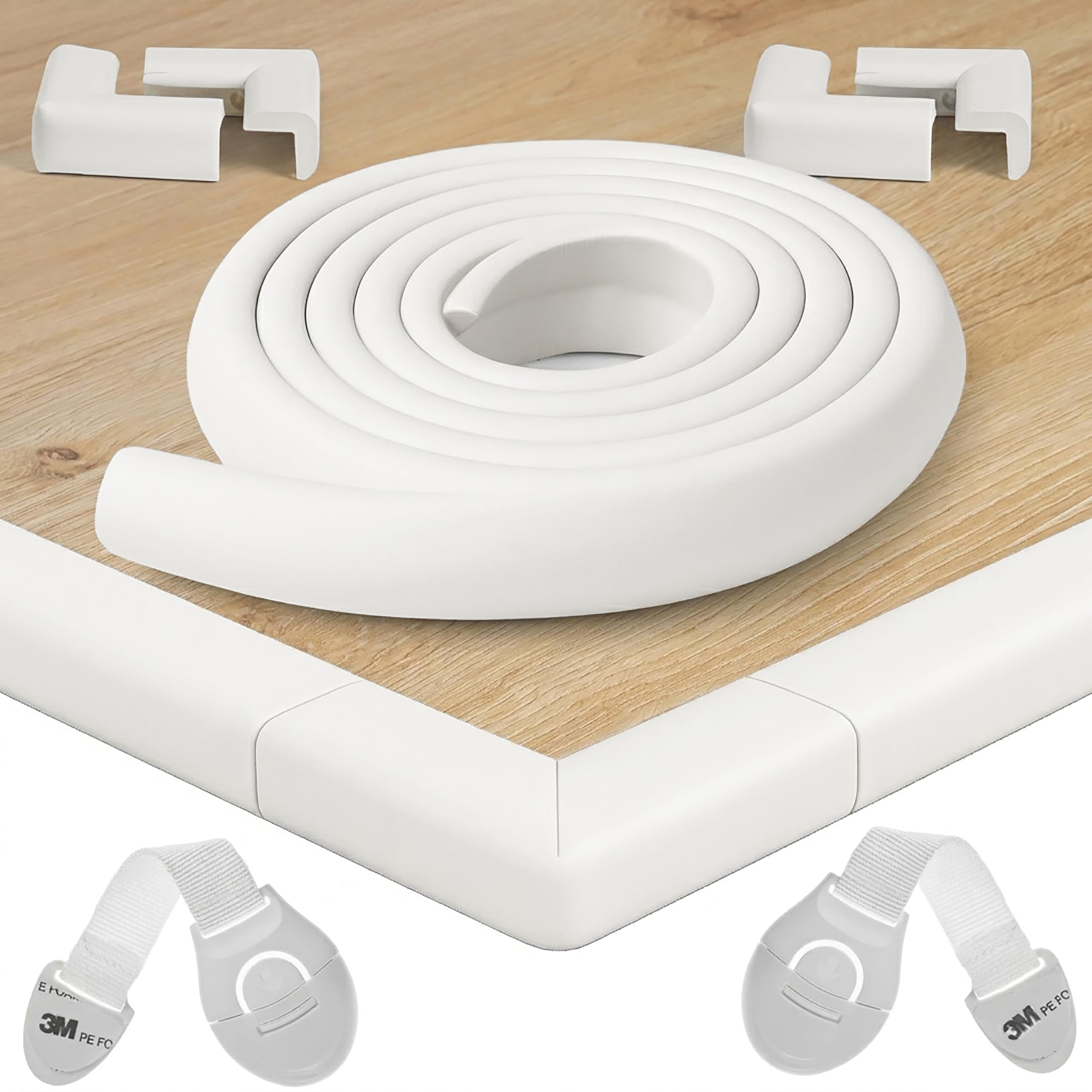 Happy Chlea Coin de Table Protection Bébé – 2,4 m Couverture Totale (Protection Bords et Angles + 4 Protège-Angles), Anti-Choc pour Tables et Meubles + 2 Bloque-Tiroirs Sécurité Enfant