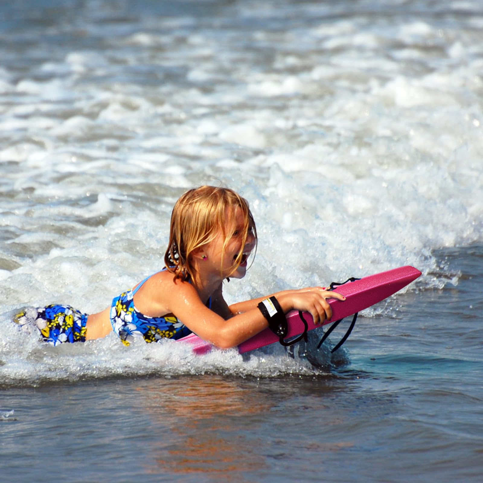 HOMASIS Tavoletta da nuoto con corda, bodyboard portatile, con motivo floreale, tavola da surf per adulti e bambini dai 14 anni in su, 105 x 51 cm, rosso rosa