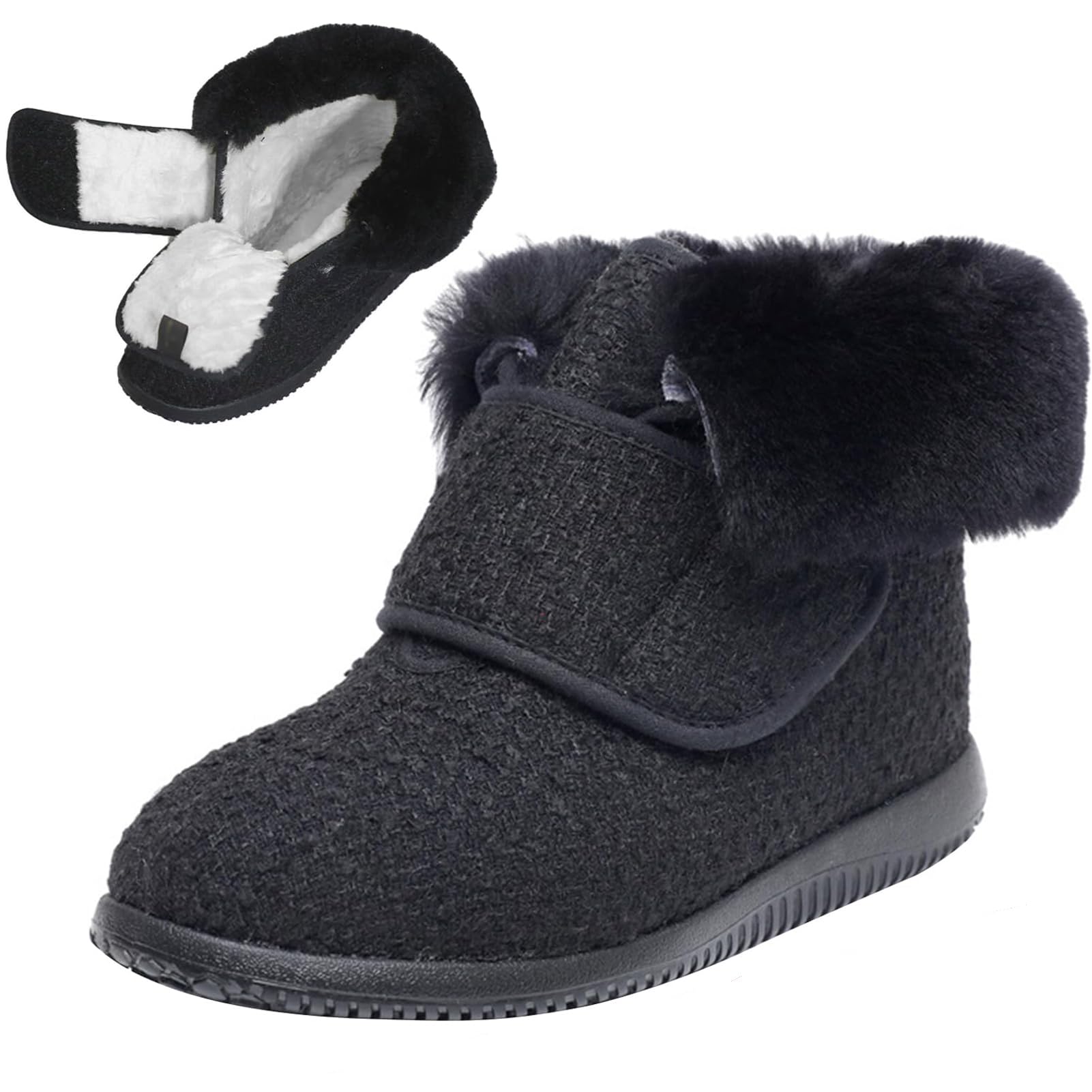 Extra Width Diabetic Shoes for Men Women Ankle Winter Snow Boots Warm Fur Lined Lightweight Walking Shoes Adjustable