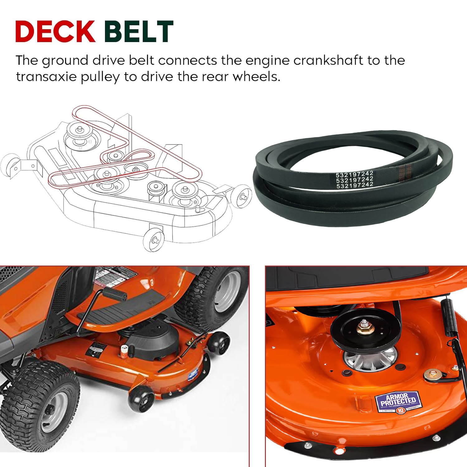 Replaces 532197242 Lawn Mower Deck Belt for Husqvarna YTH24V48 YTH24K48 YTH2348 YTA24V48 48 Inch 197242 Craftsman Poulan/Aramid Cord / 138.20 inches
