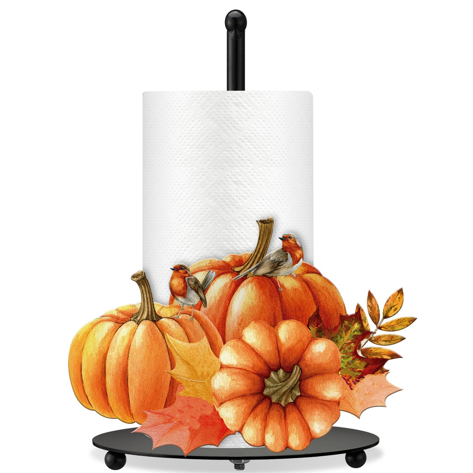 Soporte para toallas de papel, decoración de cocina y accesorios de metal negro, soporte de pañuelos grande, regalo para mujeres, mamá, abuela, patrón de pintura a mano 3D, base pesada