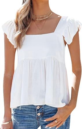 Trendy Cute Ruffle Short Sleeve Tank Top for Women Casual Square Neck T Shirt Top Summer Beach Tank Top