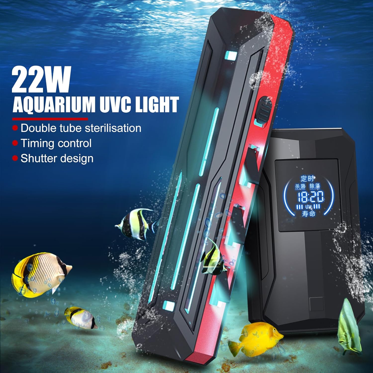 Aquarium Purifier Lamp, Aquarium UVC Light Underwater Fish Tank Purifier Lamp Household Cleaning Light 110V US Plug(UVC-522)