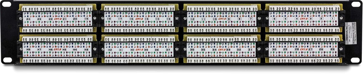 TRENDnet 48-Port Cat6 Unshielded Patch Panel, Wallmount or Rackmount, Compatible with Cat3,4,5,5e,6 Cabling, for Ethernet, Fast Ethernet, Gigabit Applications, Black, TC-P48C6