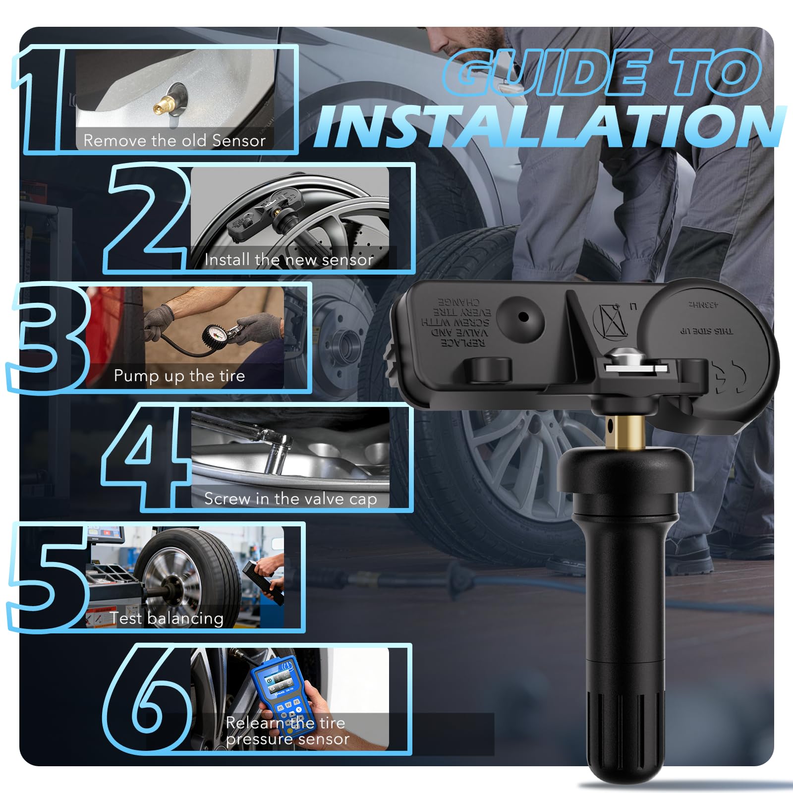 RENECTIV Capteur TPMS, capteur de surveillance de la pression des pneus 433 MHz pour Chrysler, Jeep, Dodge Ram, remplacement # 56029398AB (lot de 4)