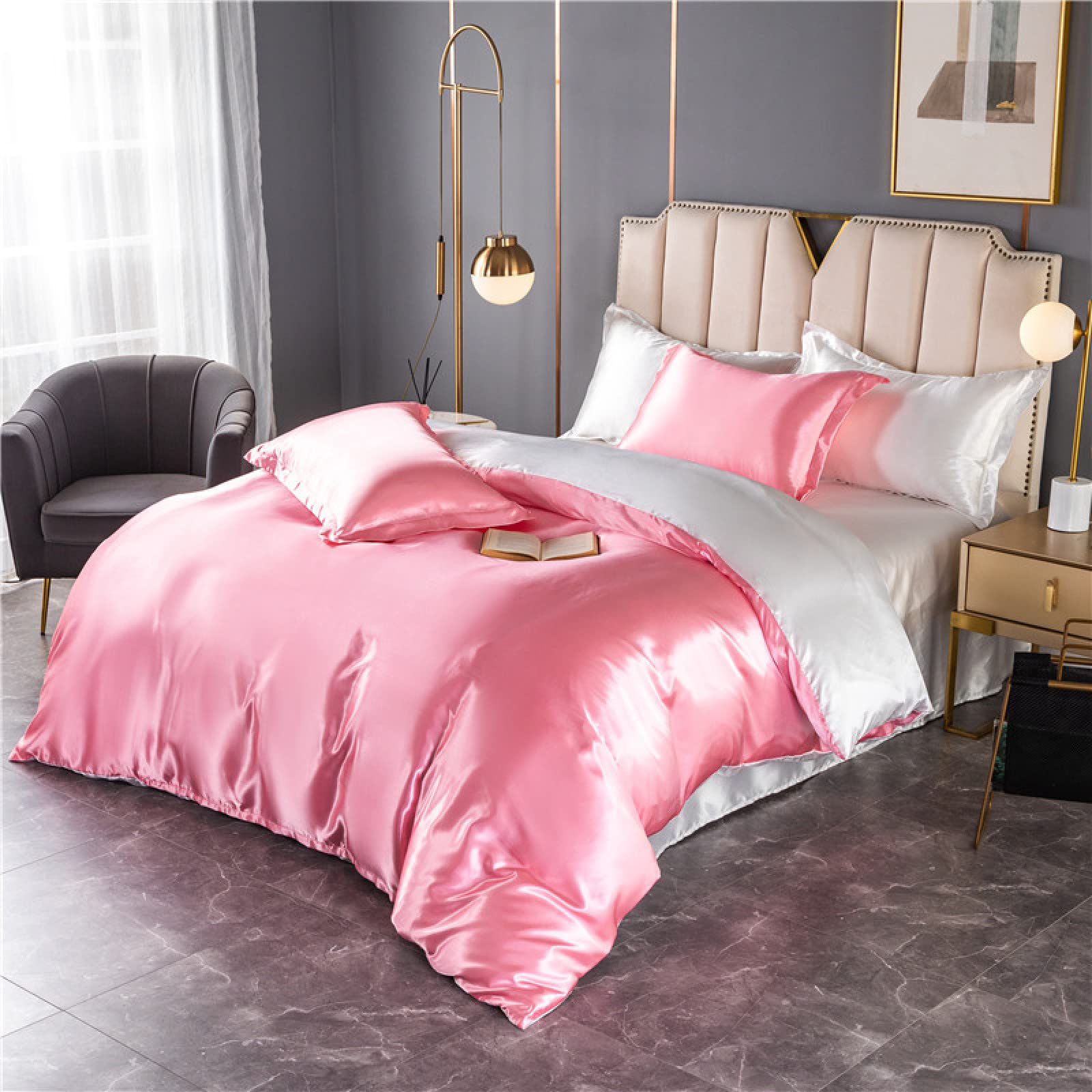 Parure de lit en soie pour chambre parentale avec drap housse 140x190 bonnet 30 cm