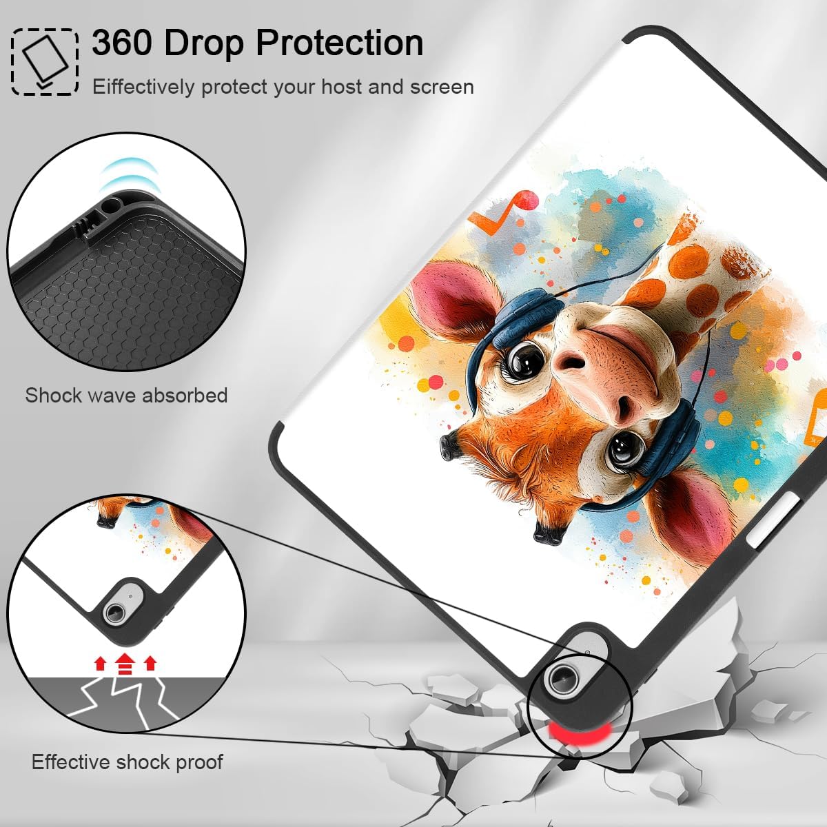 Mektron Case for iPad Air 11 inch (M4 2026 8th /M3 2025 7th /M2 2024 6th), Compatible with iPad Air 10.9" (2022 5th Gen /2020 4th Gen) Tablet Cover Buit in Pencil Holder, Cute Giraffe