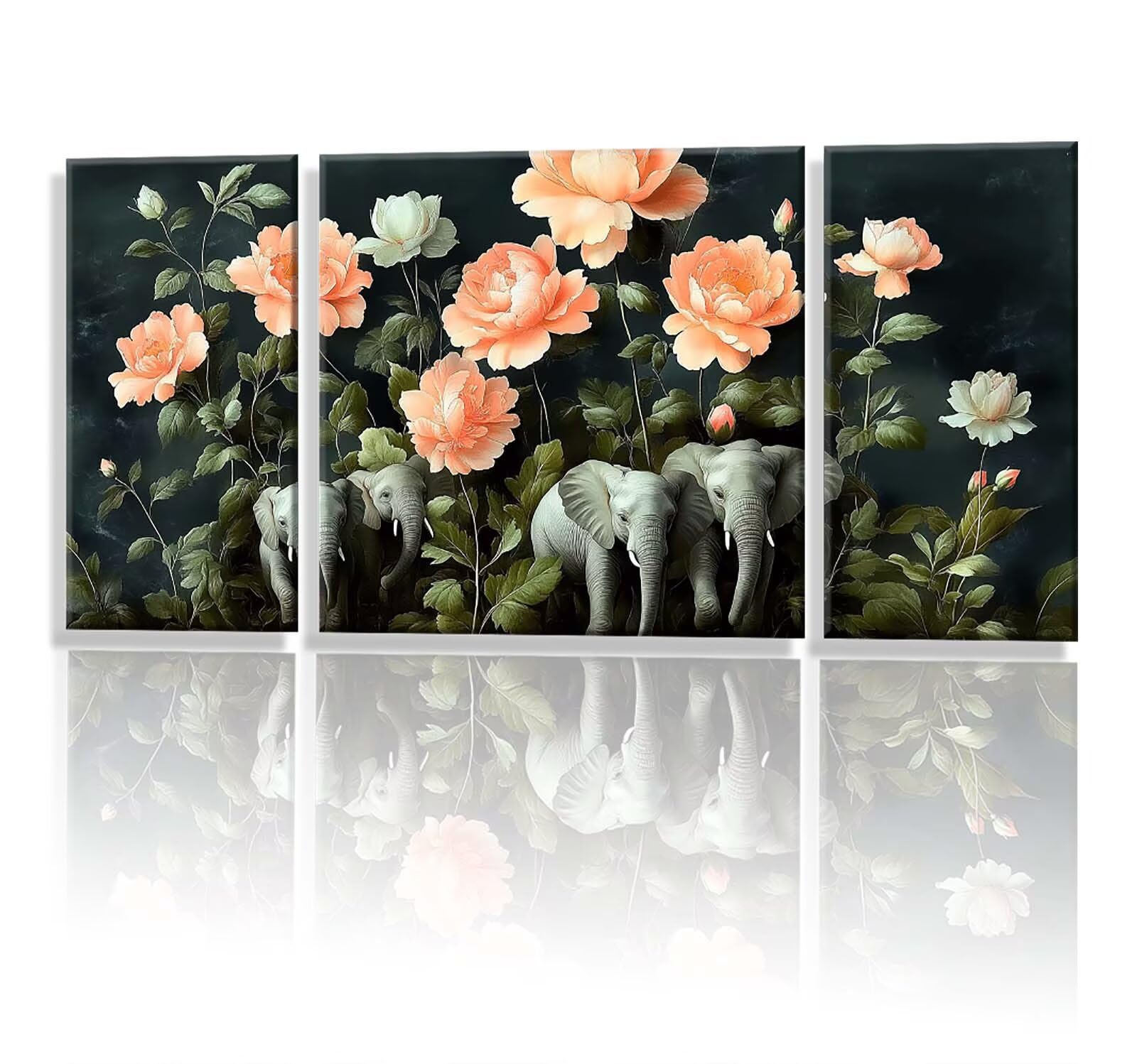 3 Pezzi Dipingere con i Numeri adulti, Paint by Numbers Elefante Fiore, Kit Lavoretti Creativi, Kit di Pittura Acrilica Fai-da-Te, con 3- Pennello, Decorazioni Casa 70x140cm (Senza Cornice) y1s-603