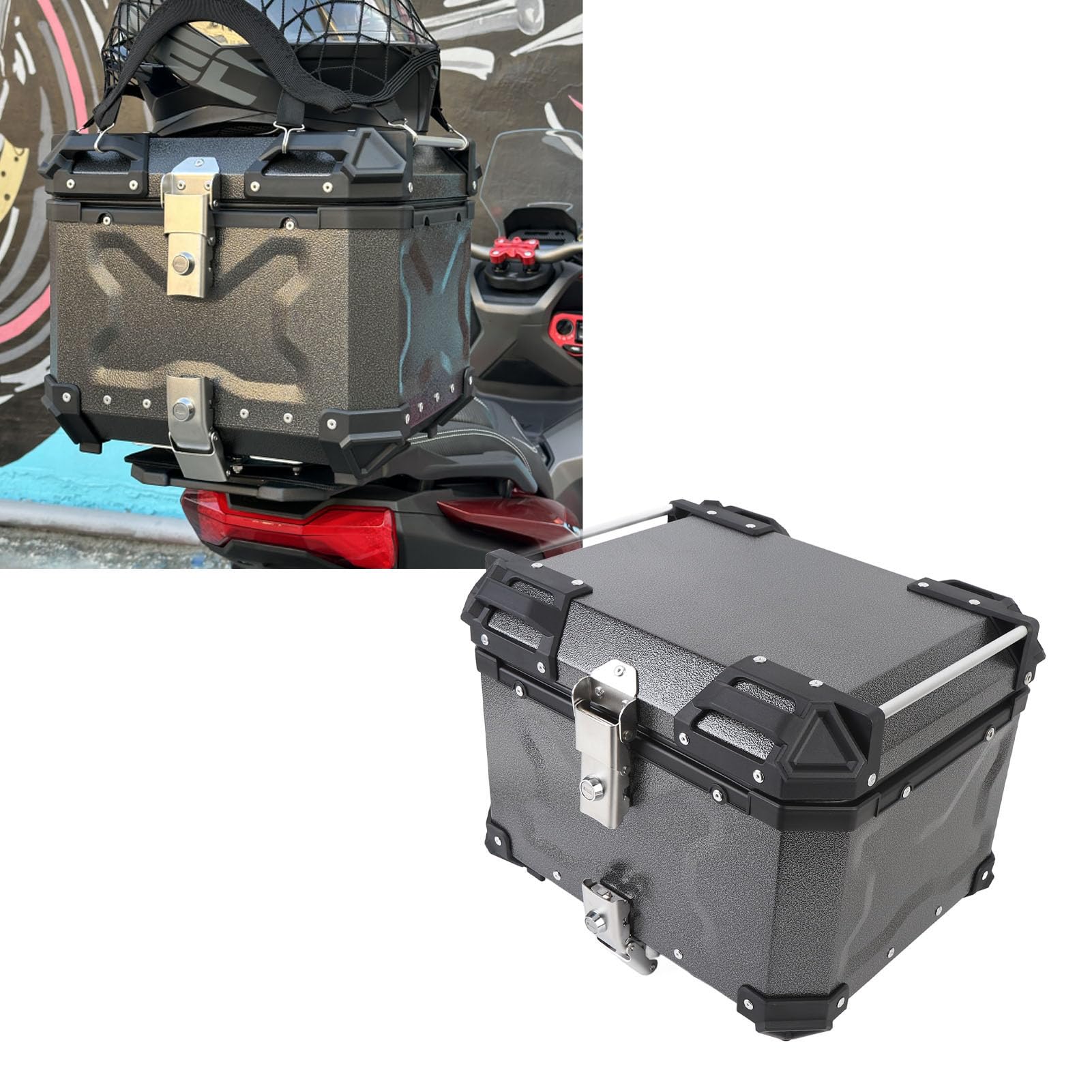 Bagażnik motocykla, Skrzynia ogonowa motocykla 45L Uszczelka ze stopu aluminium w kolorze czarnym