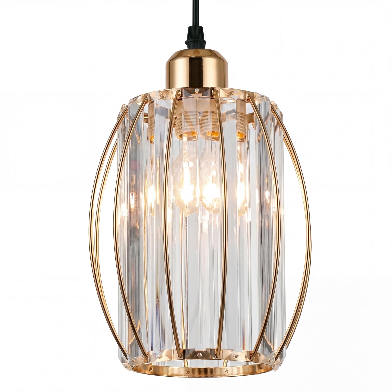 Emitto Luxury Crystal Light Shade,Cylinder Lamp Shade with Oval Ring Design, K9 Crystal and Metal Chandelier Style Light Cover, 16 x 16 x 20 cm (Gold)
