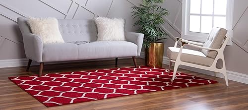 Miniatura 2 de Rugs.com Alfombra de la colección Lattice Frieze  Alfombra mediana roja de 4 x 6 pies, perfecta para salas de estar, comedores grandes, planos